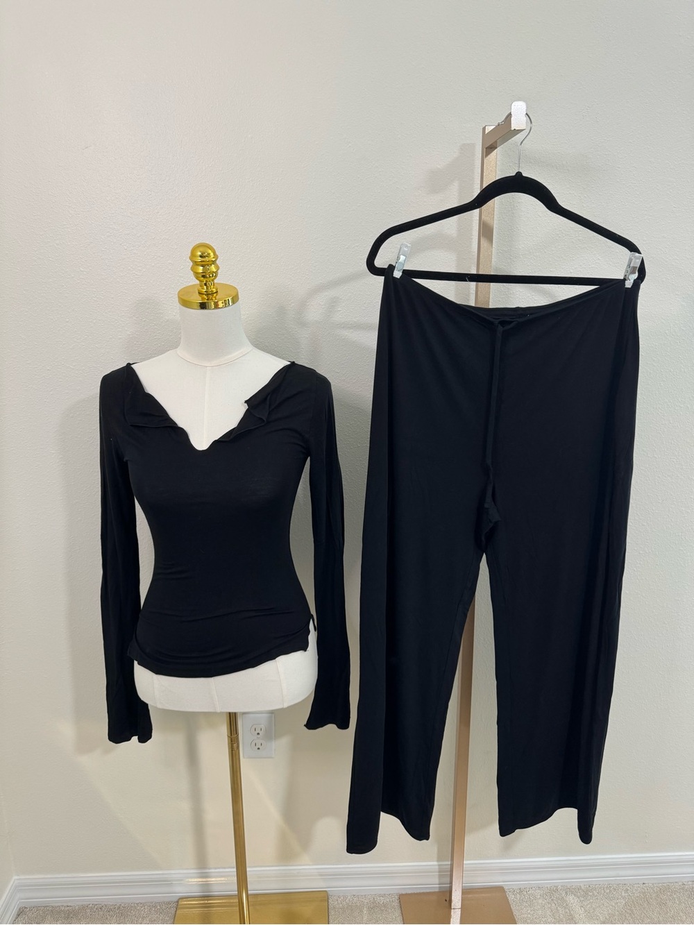 Joah Brown Black Long Sleeve Top & Pants Matching Set - Size M/L